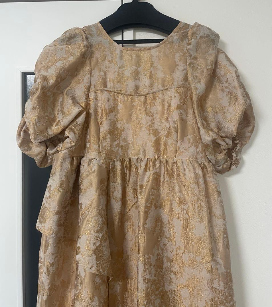 【オケージョン】Dou Dou web限定ジャガードドレス　ベージュ