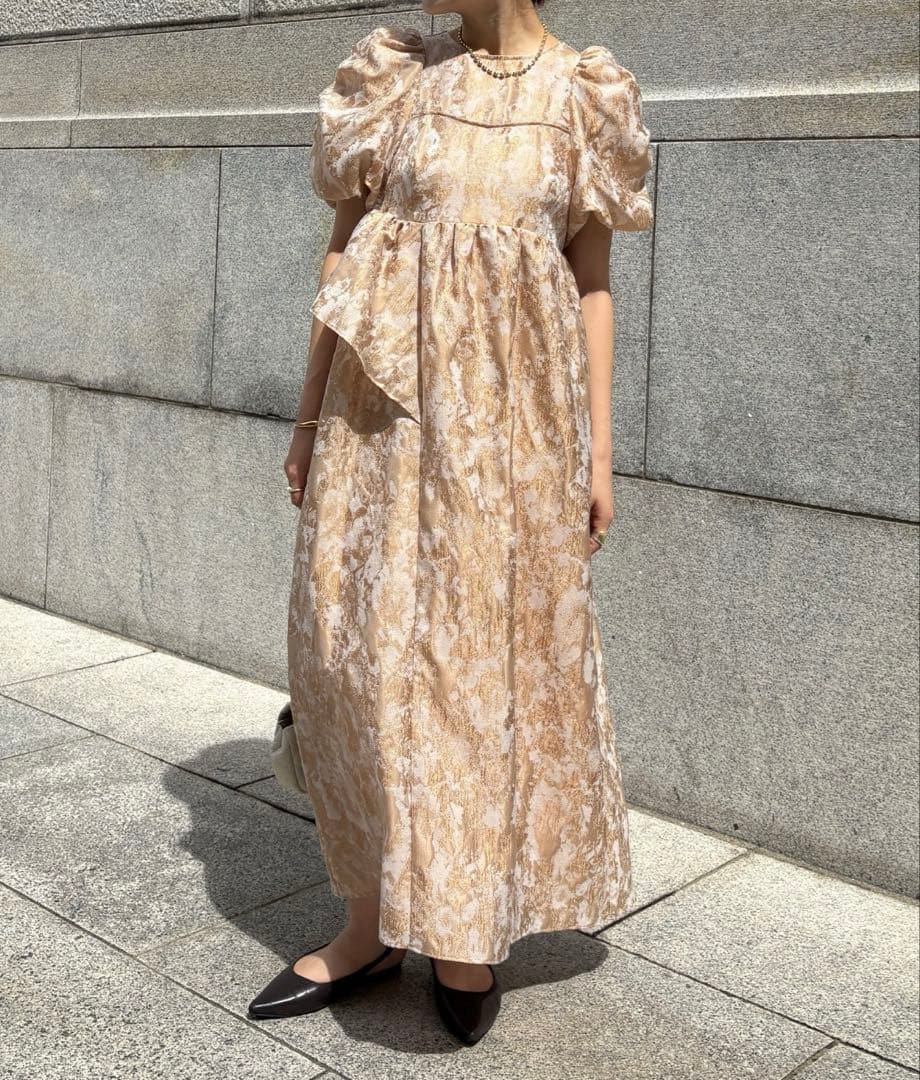 【オケージョン】Dou Dou web限定ジャガードドレス　ベージュ