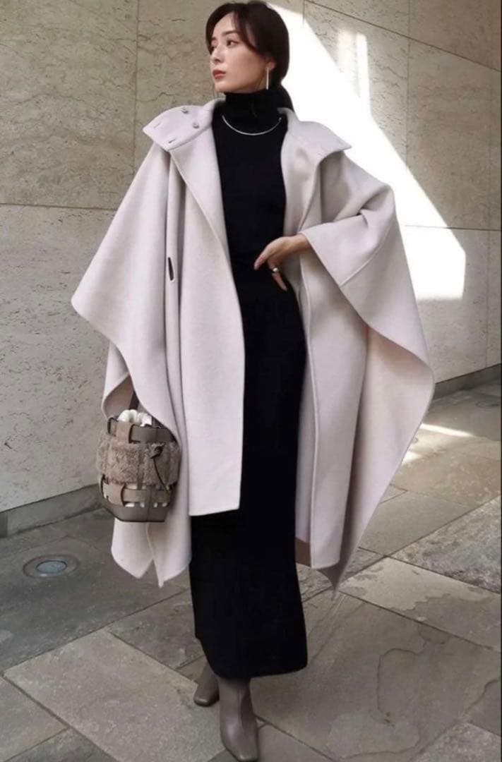 ⚠️汚れありアニュアンス anuans ウールポンチョコート （ICE GREY）