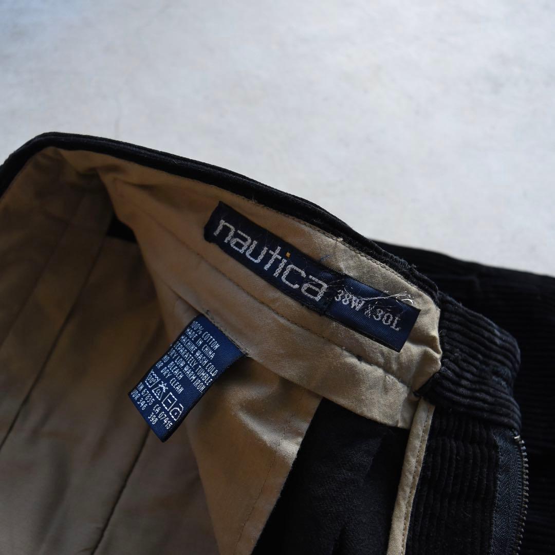 90s ノーティカ ツータックコーデュロイスラックス 黒ブラック W38 L30