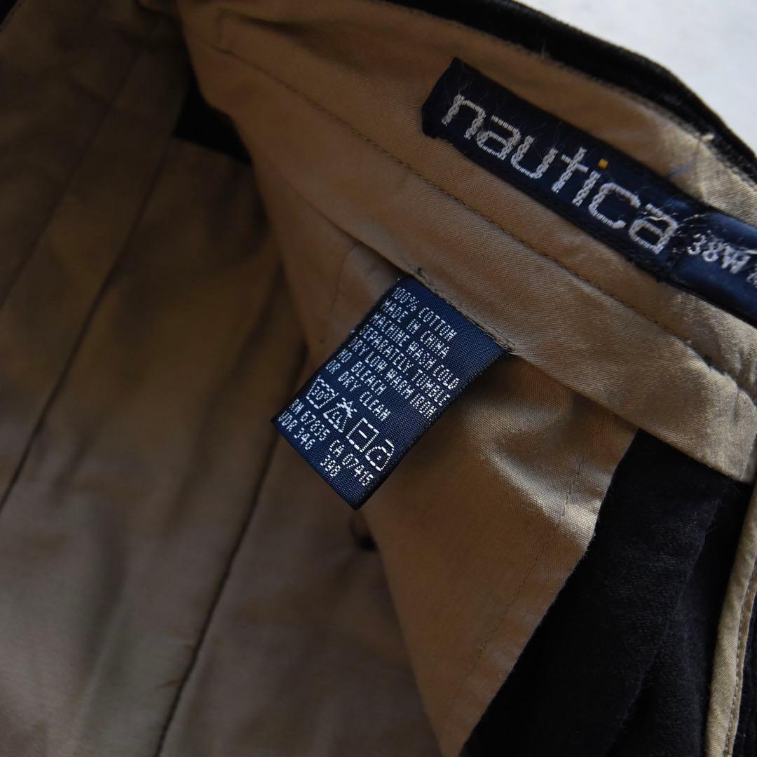 90s ノーティカ ツータックコーデュロイスラックス 黒ブラック W38 L30