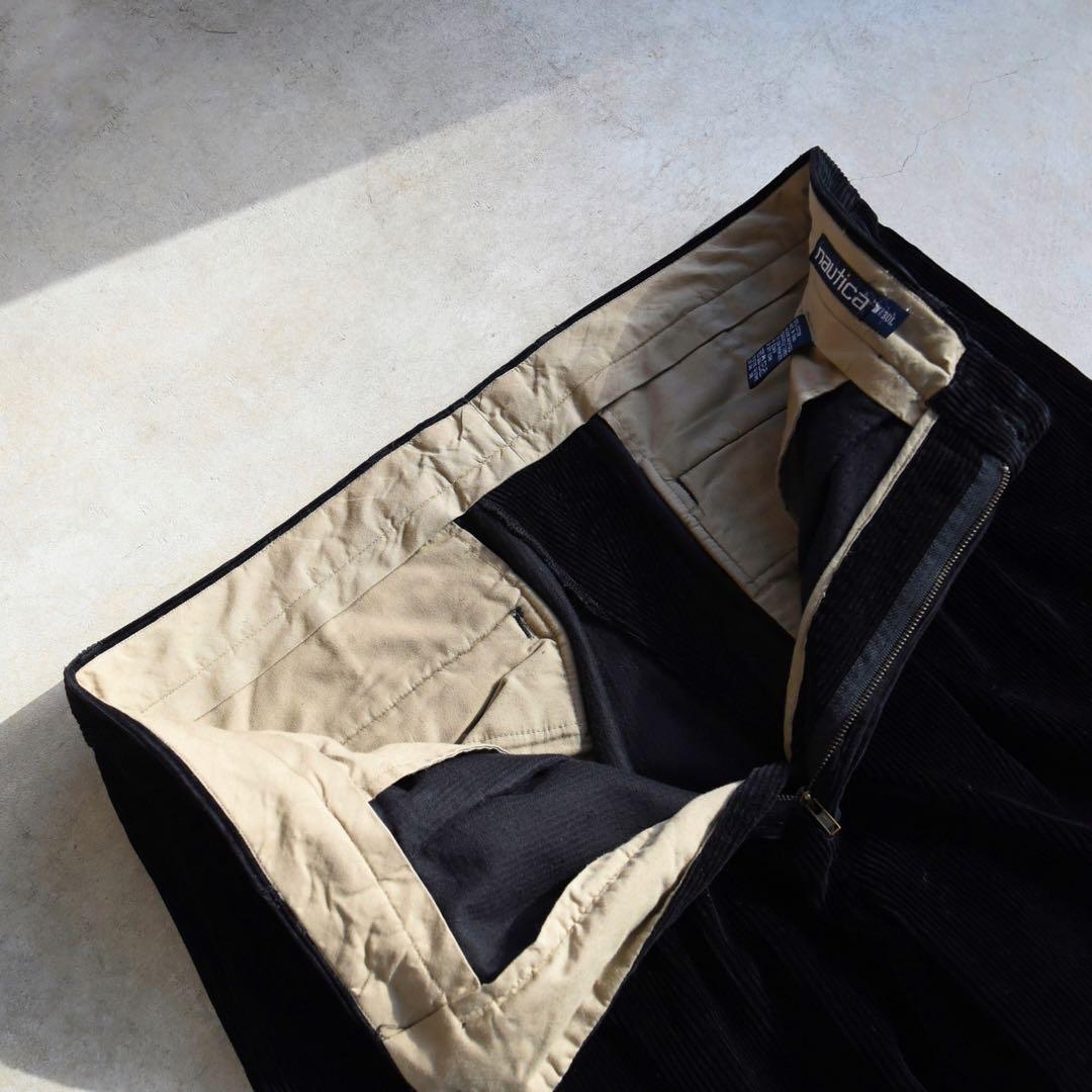 90s ノーティカ ツータックコーデュロイスラックス 黒ブラック W38 L30