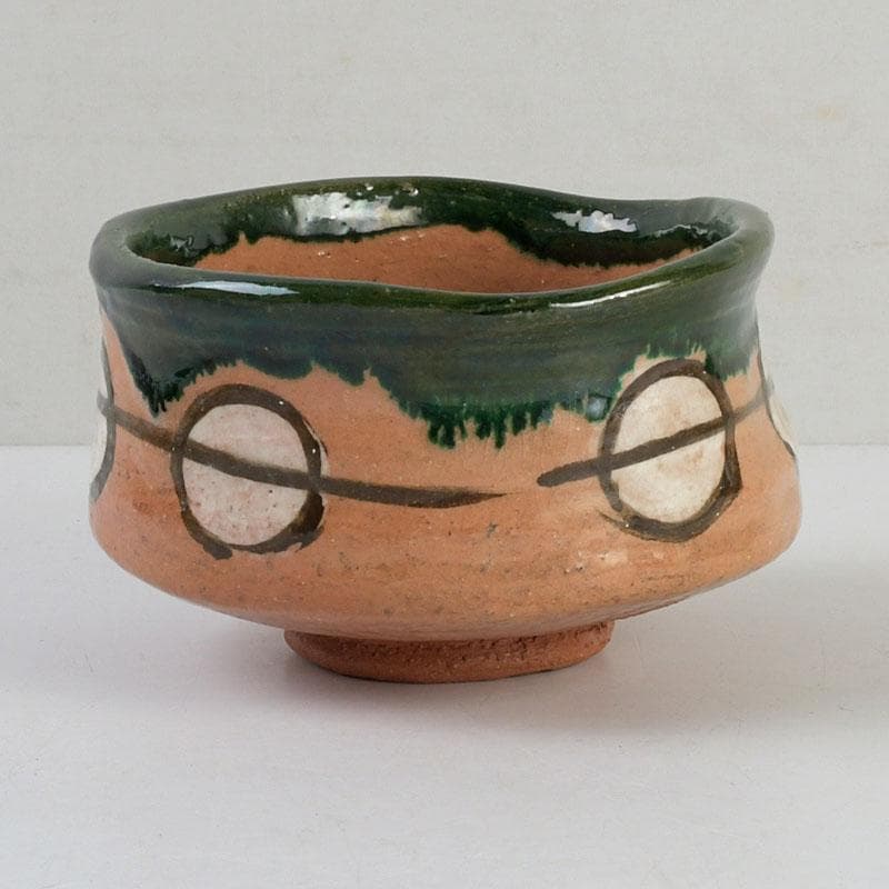 茶道具　八事窯　中村道年作　織部茶碗　仕覆付　時代箱　C　9440