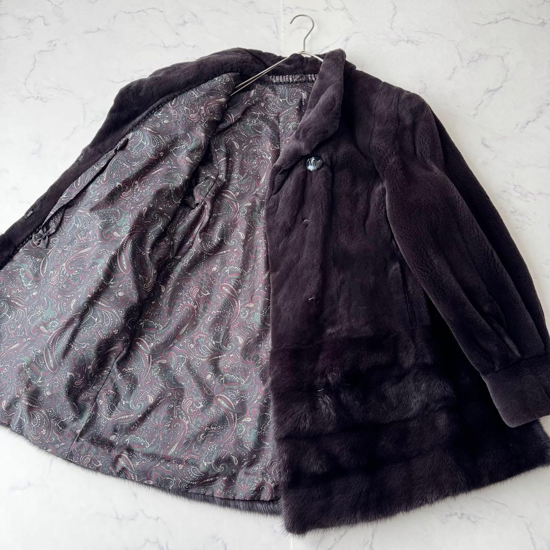 美品✨ サガミンク ミンクファーコート 本毛皮 裾デザイン 毛並み良好 ハーフ丈