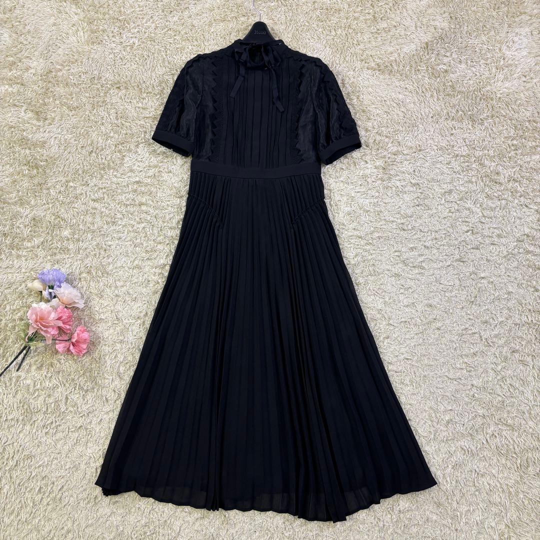 タグ付き新品　セルフォード　ボウタイ　プリーツ　ロング　フレアワンピース　36