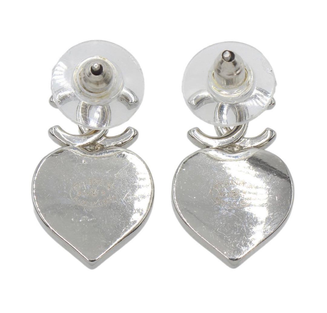 R2754 超美品 シャネル ハート ラインストーン×パール スイング ピアス