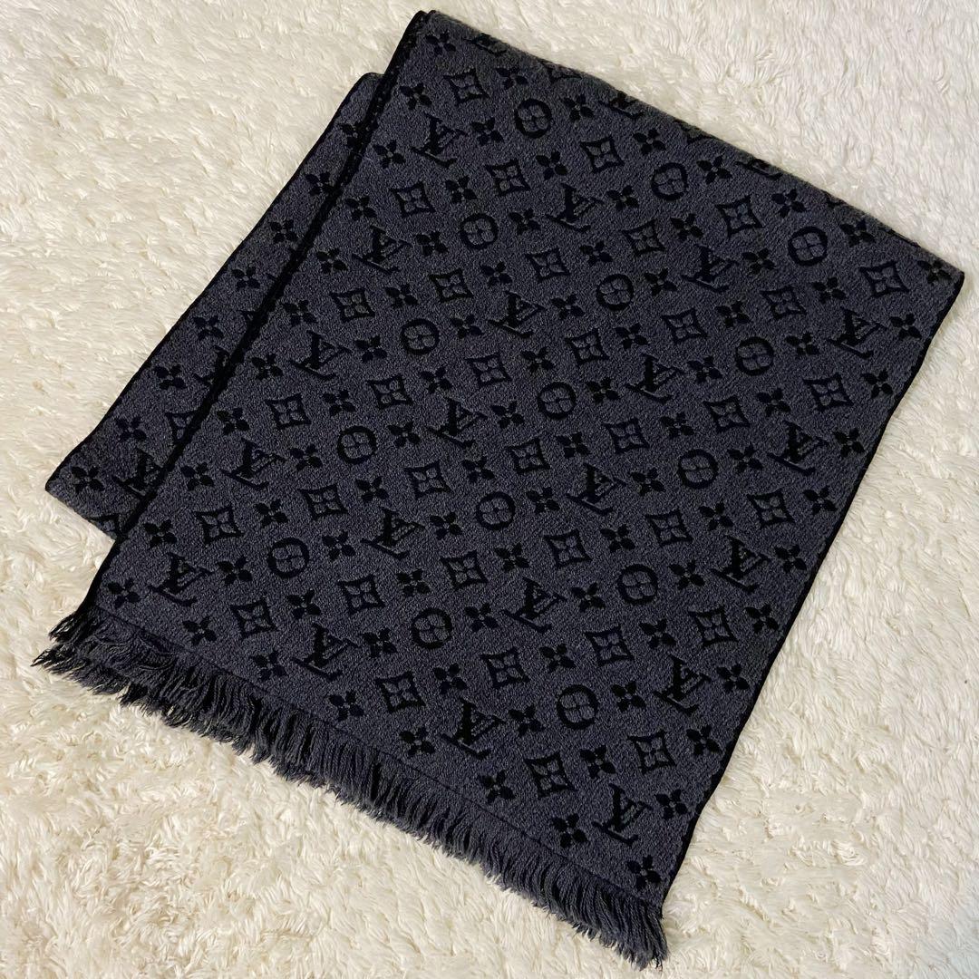 【極美品】LOUIS VUITTON ルイヴィトン モノグラム マフラー グレー
