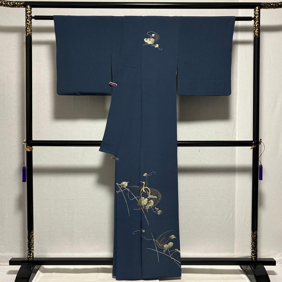 D21 訪問着 蔦の葉 流水 金彩 正絹 着物 袷 極美品