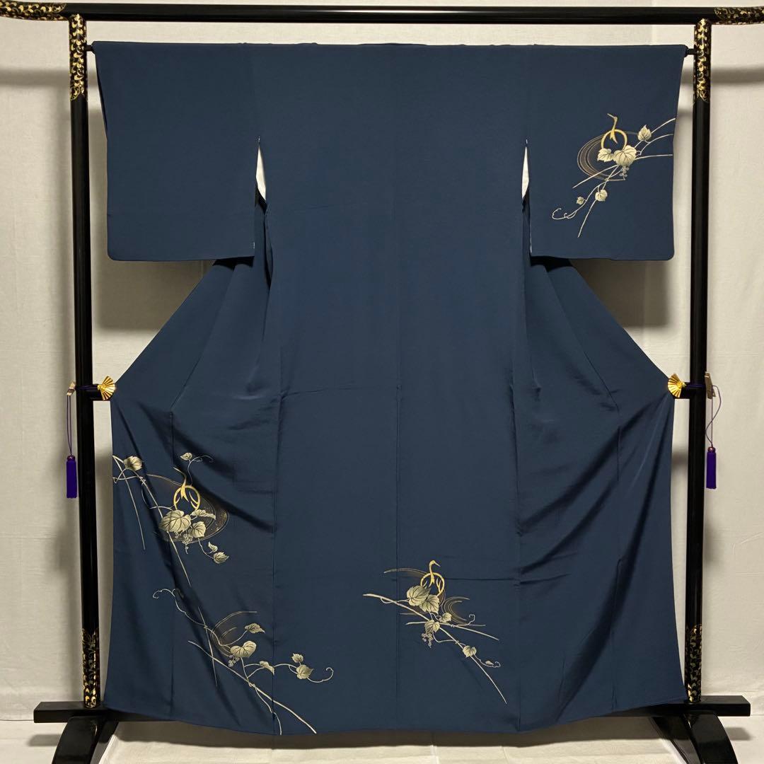 D21 訪問着 蔦の葉 流水 金彩 正絹 着物 袷 極美品
