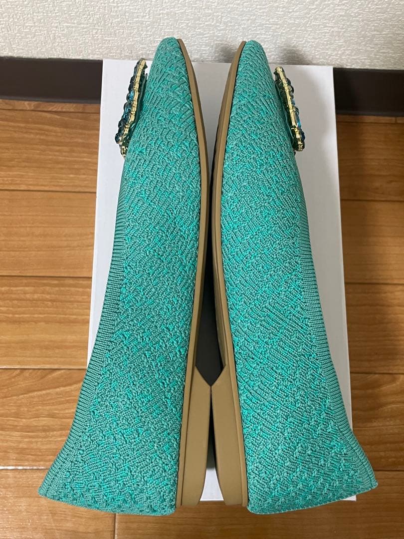 CUMUU_DIANA フラットシューズ　パンプス ビジュー ハート グリーン