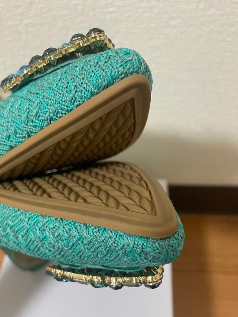 CUMUU_DIANA フラットシューズ　パンプス ビジュー ハート グリーン