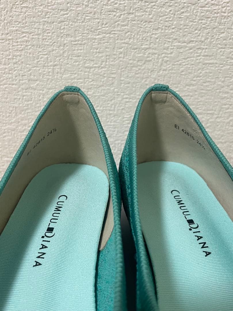 CUMUU_DIANA フラットシューズ　パンプス ビジュー ハート グリーン