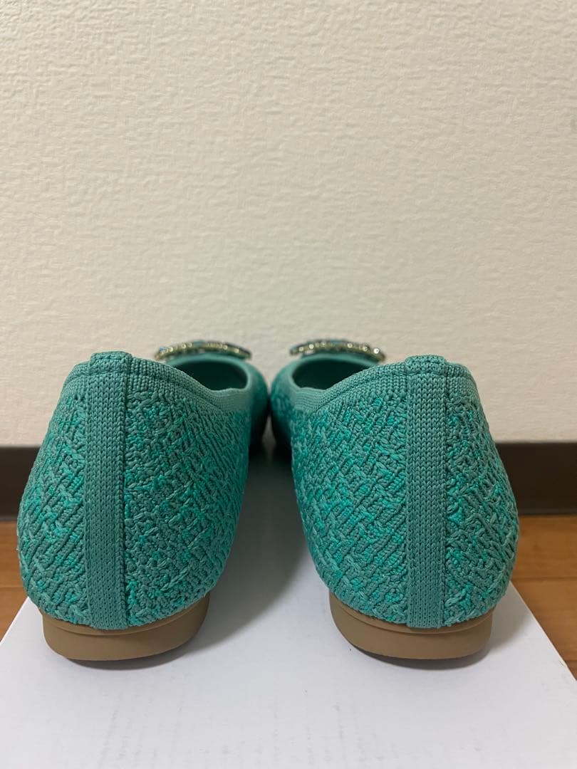 CUMUU_DIANA フラットシューズ　パンプス ビジュー ハート グリーン