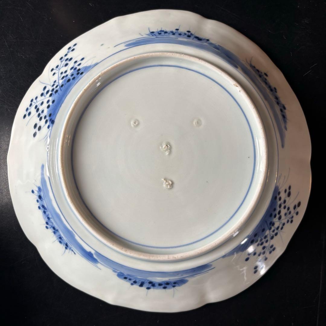 アンティークプレート　古伊万里　色絵付け　時代物 青と白の花柄皿5枚セット