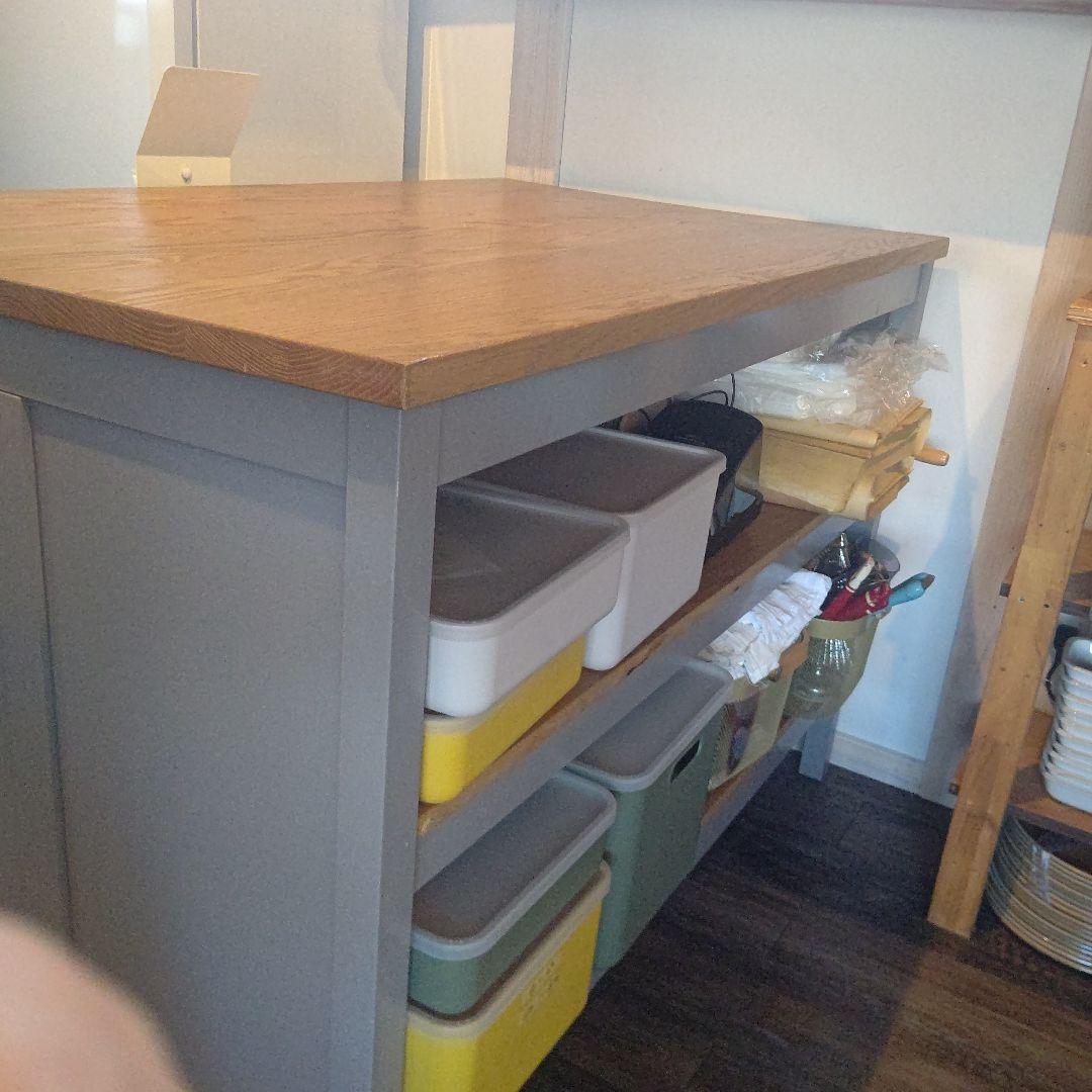 木製キッチンカウンター 収納ボックス付き