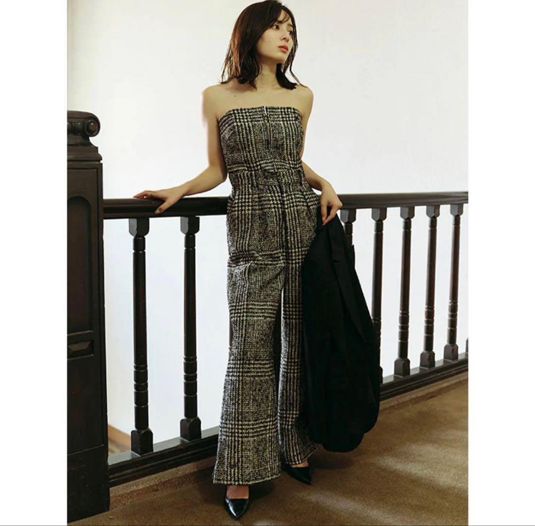 anuans　ウールチェックツイードオールインワン