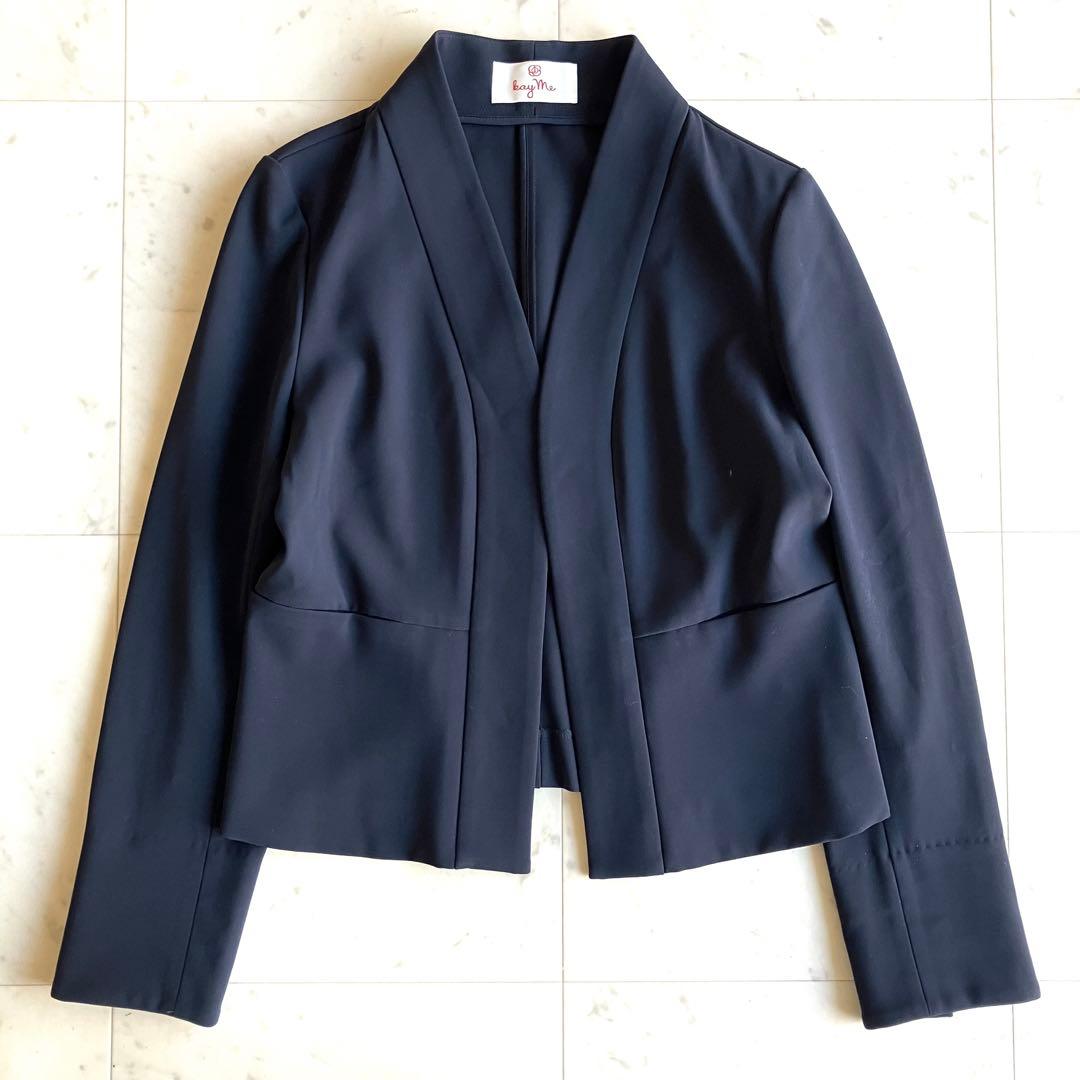 kayme ケイミー ノーカラージャケット サイズ9 ボレロ丈 ネイビー 洗える