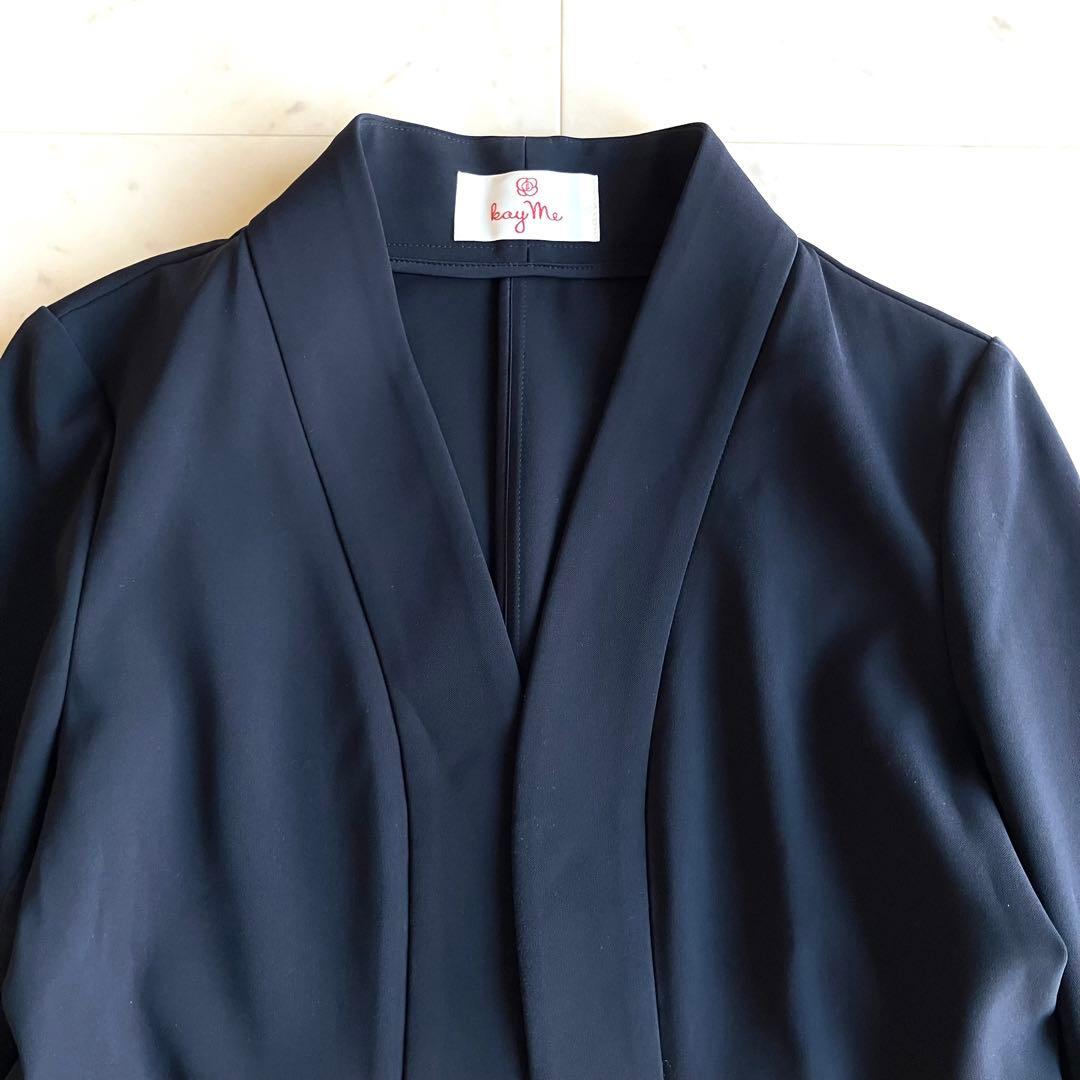 kayme ケイミー ノーカラージャケット サイズ9 ボレロ丈 ネイビー 洗える