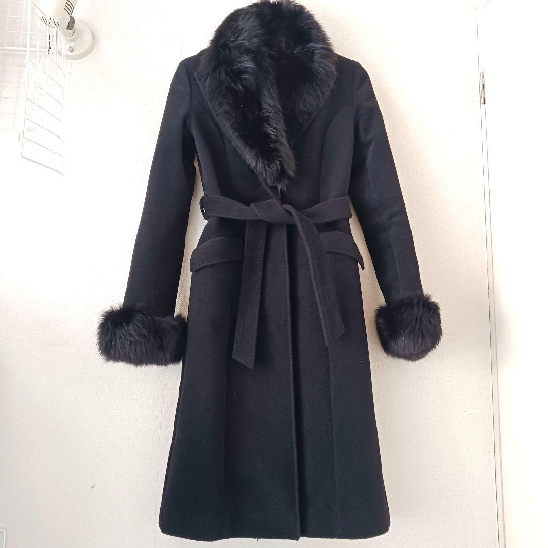 美品 MATERIA ロングコート フォックスファー ウール アンゴラ素材 黒