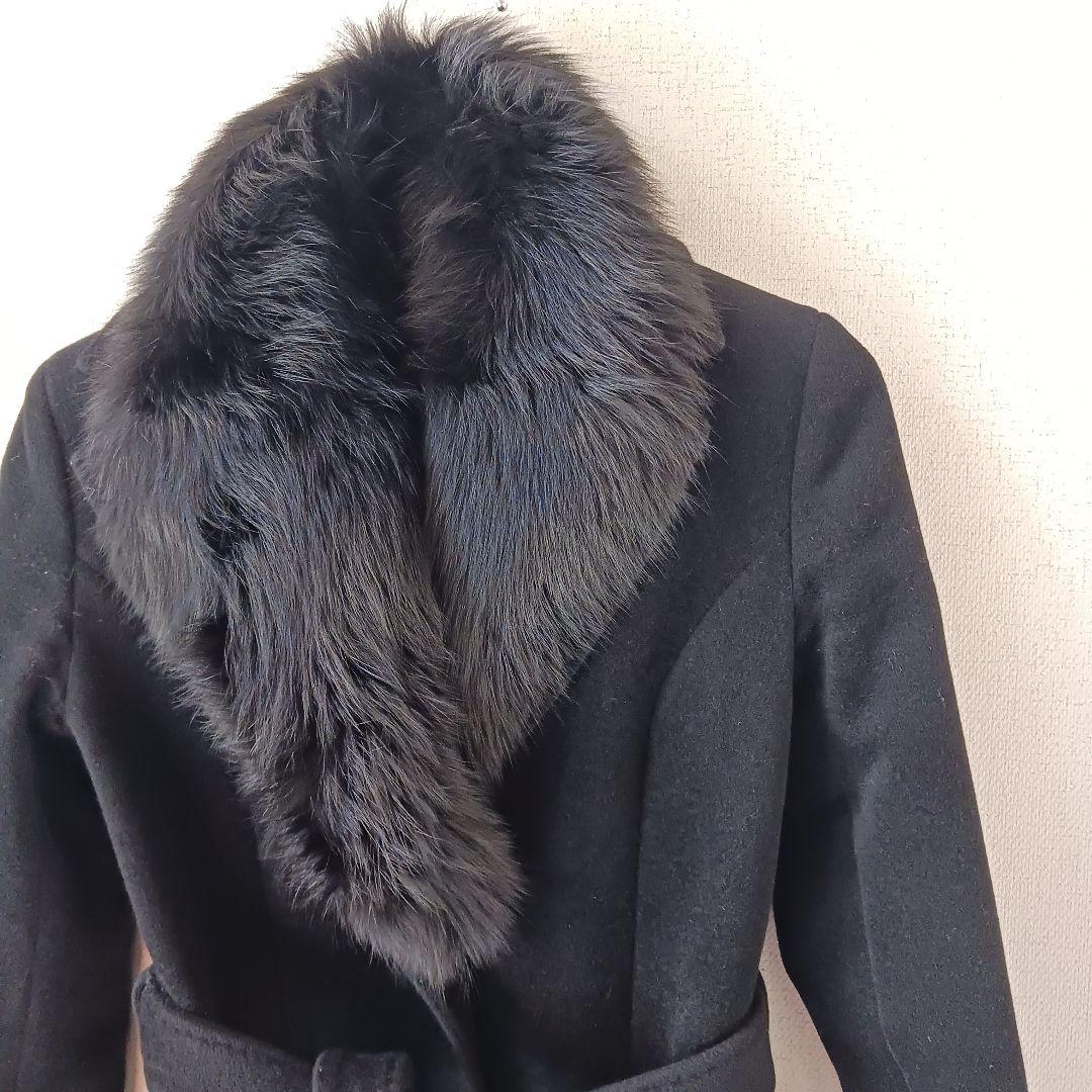 美品 MATERIA ロングコート フォックスファー ウール アンゴラ素材 黒