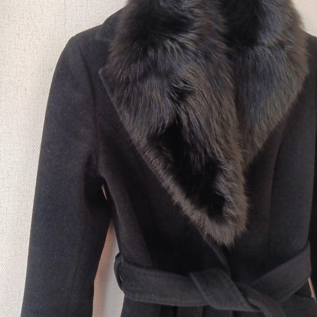 美品 MATERIA ロングコート フォックスファー ウール アンゴラ素材 黒
