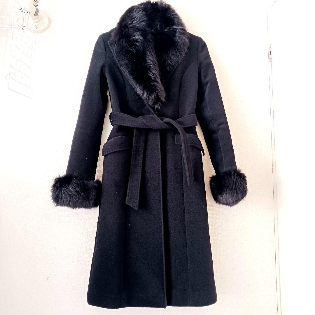 美品 MATERIA ロングコート フォックスファー ウール アンゴラ素材 黒