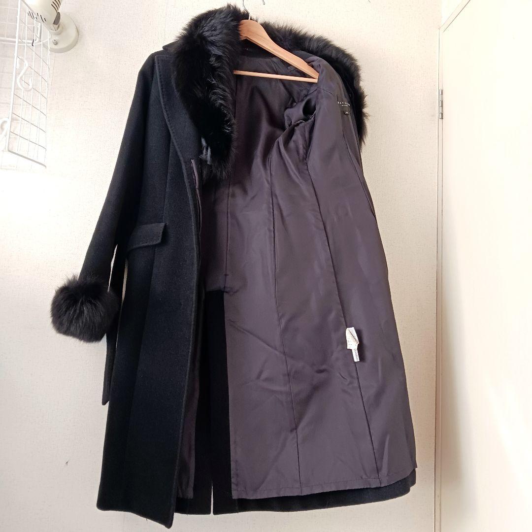 美品 MATERIA ロングコート フォックスファー ウール アンゴラ素材 黒