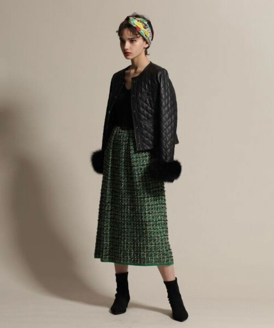 GRACE CONTINENTAL キルト ラムレザー ジャケット ファー付き