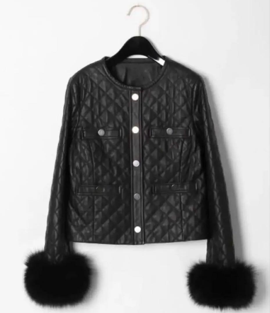 GRACE CONTINENTAL キルト ラムレザー ジャケット ファー付き