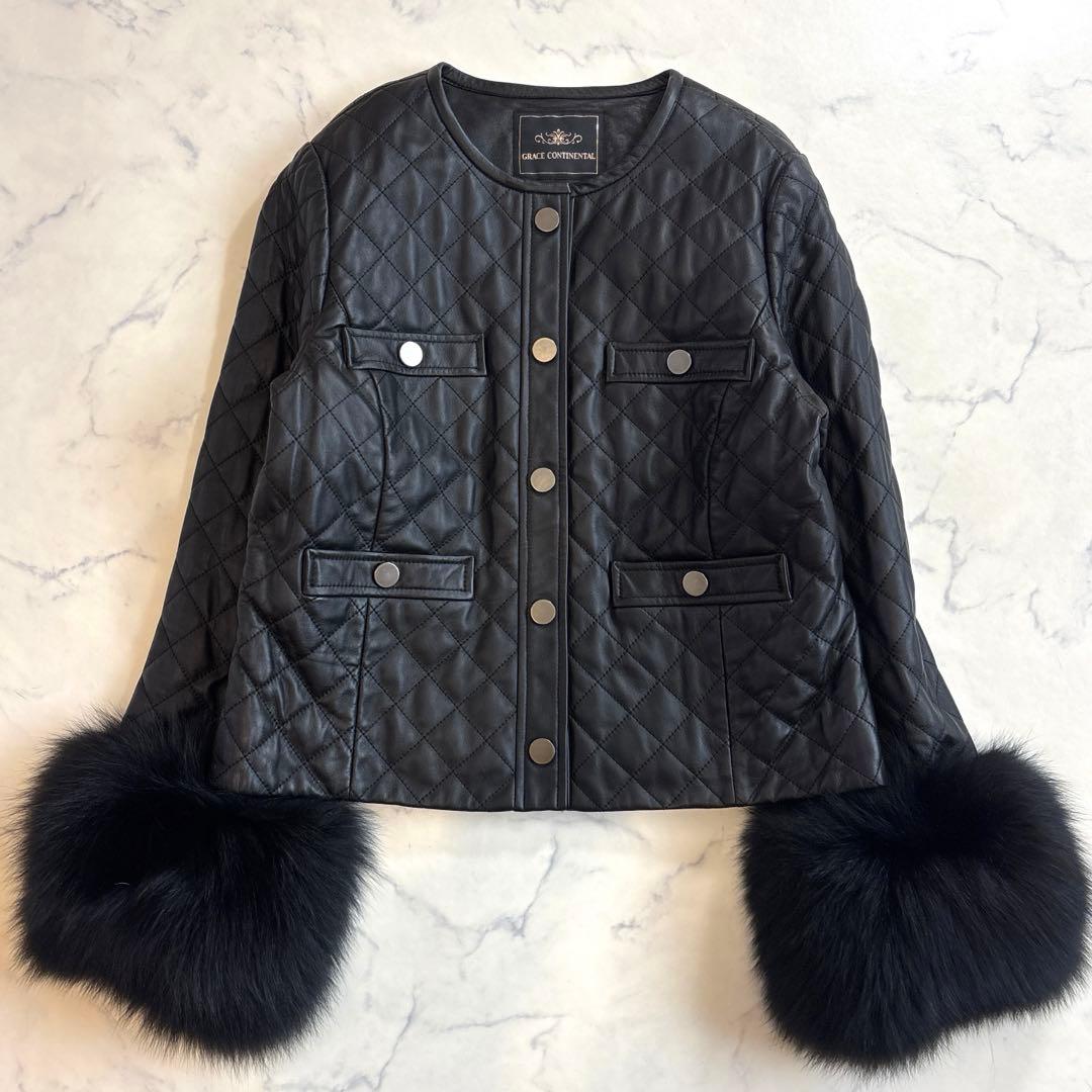GRACE CONTINENTAL キルト ラムレザー ジャケット ファー付き
