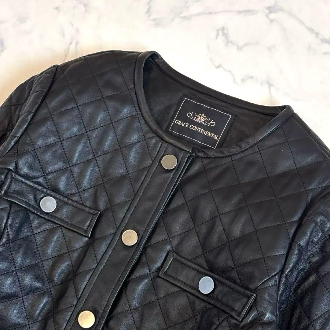 GRACE CONTINENTAL キルト ラムレザー ジャケット ファー付き