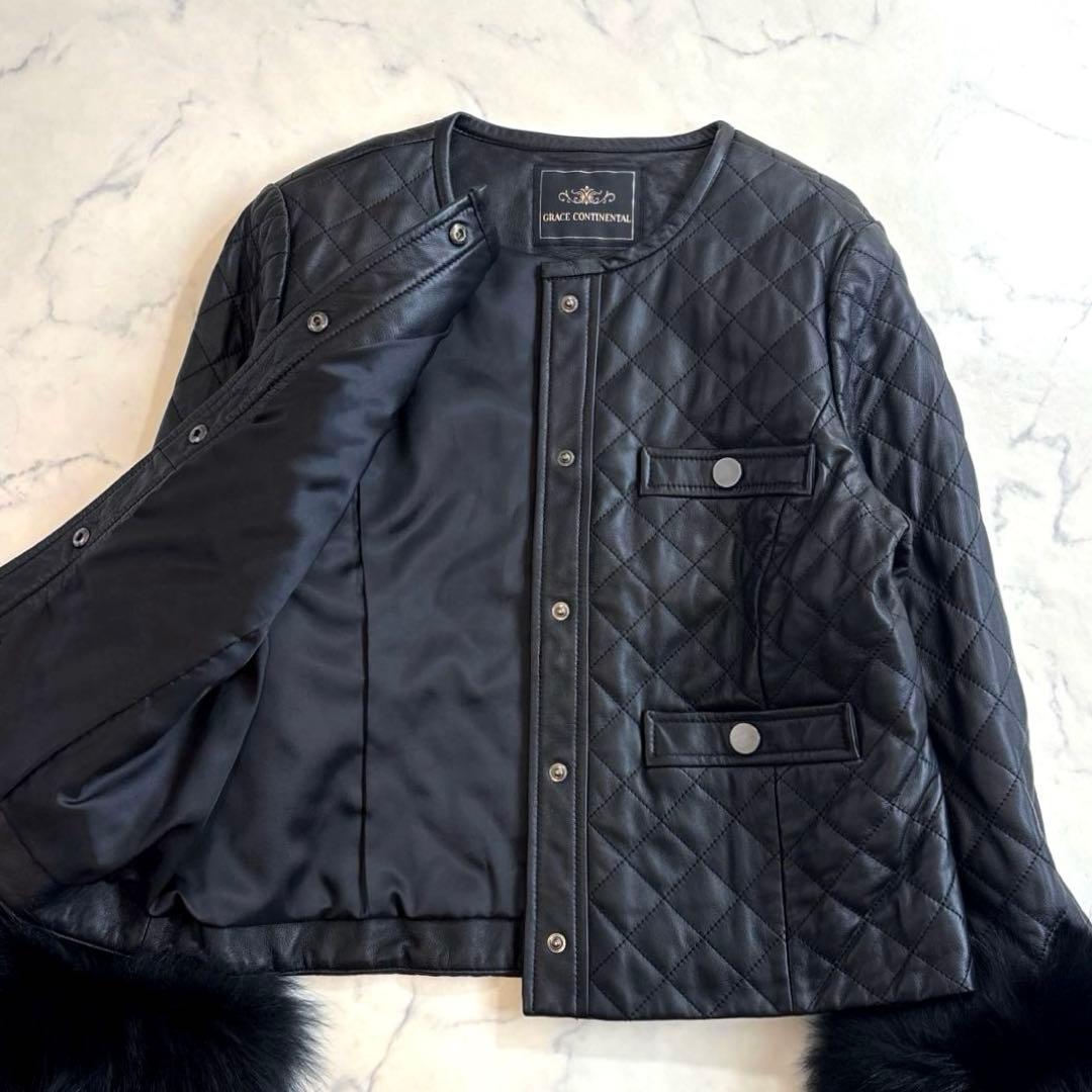 GRACE CONTINENTAL キルト ラムレザー ジャケット ファー付き