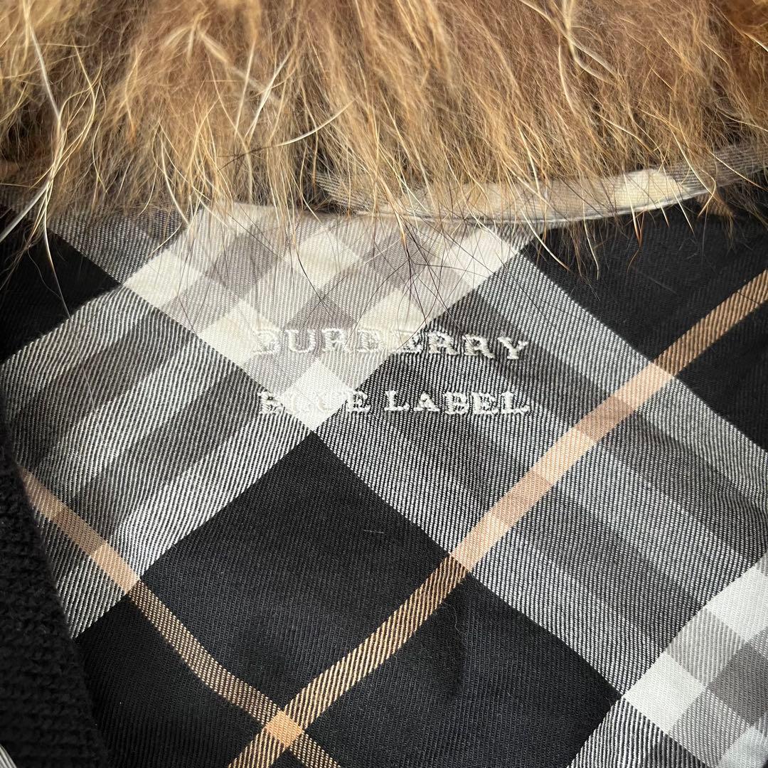 バーバリーブルーレーベル フードファー付 パーカー ノバチェック 2WAY黒