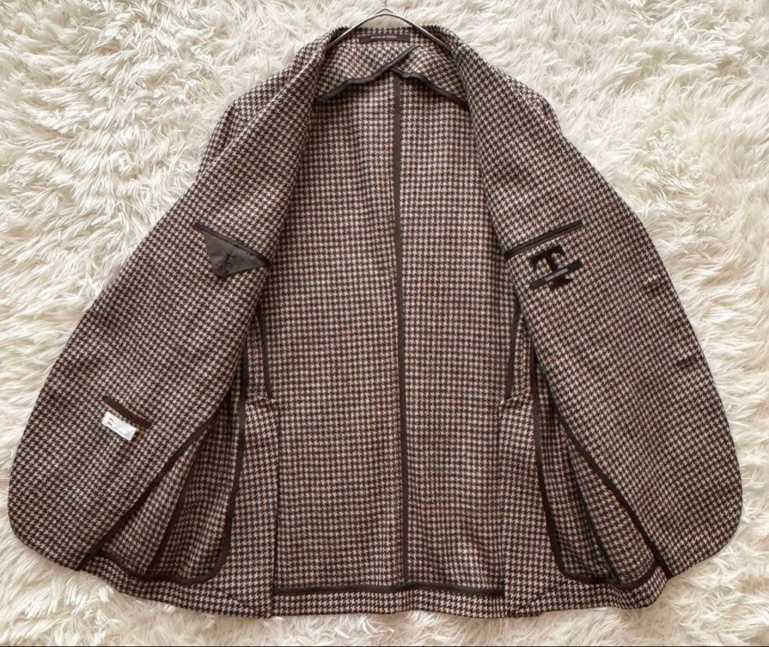 【タリアトーレ】テーラードジャケット ハウンドトゥース くるみボタン 50 茶