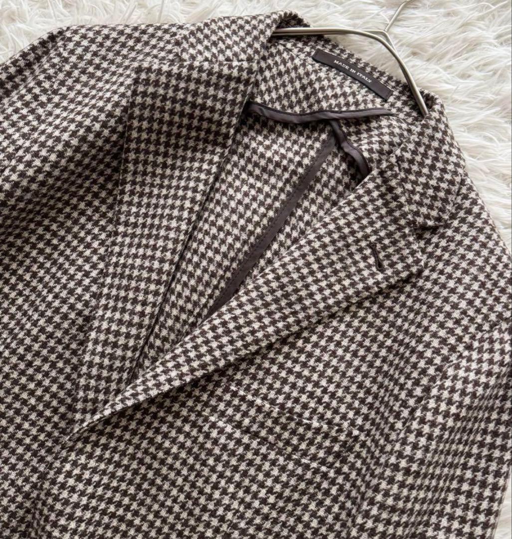 【タリアトーレ】テーラードジャケット ハウンドトゥース くるみボタン 50 茶
