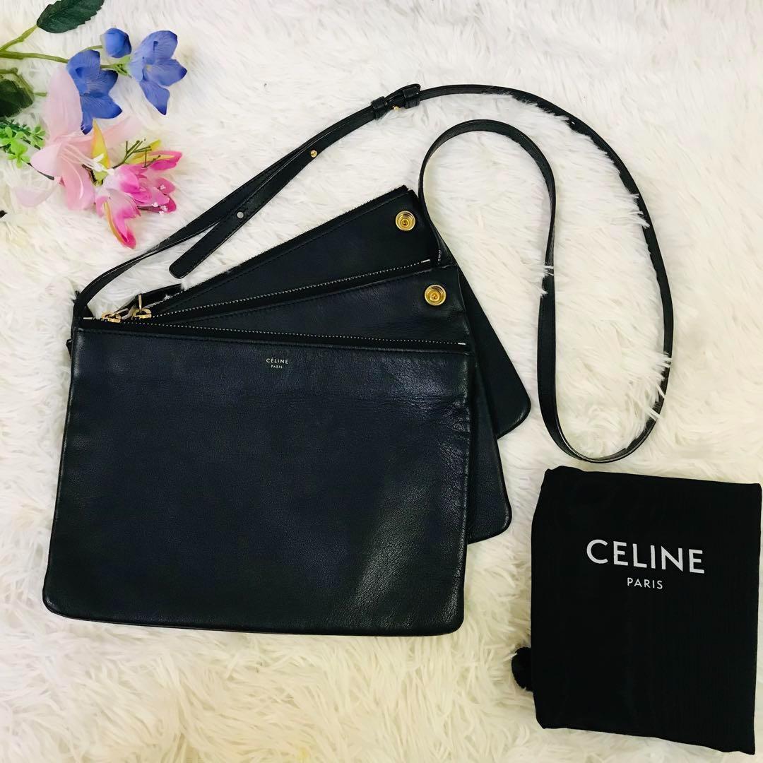 極美品✨セリーヌ ショルダーバッグ トリオ ラージ ゴールド金具 ブラック