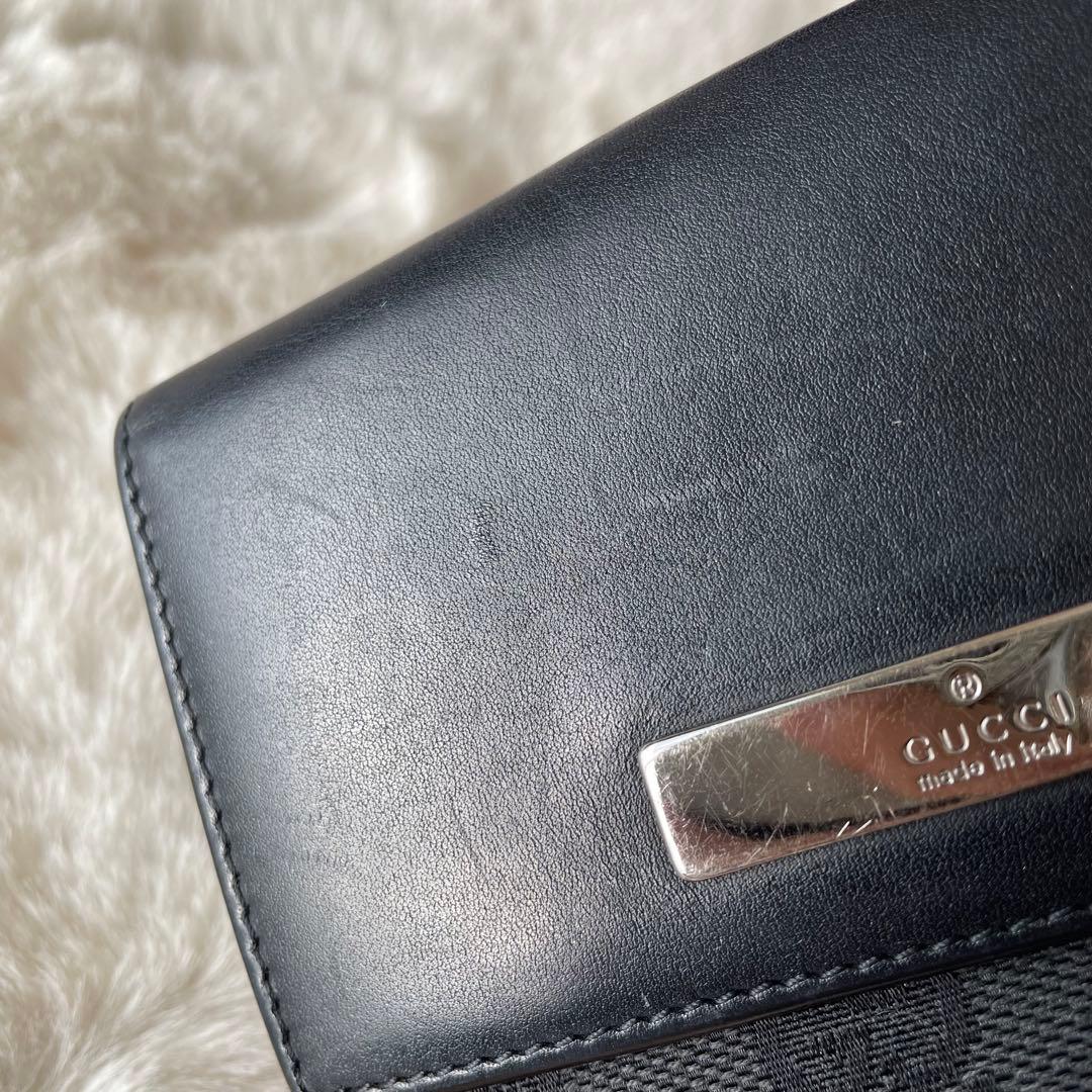 美品 ‪☆ GUCCI ブラック Wホック GGキャンバス レザー 二つ折り財布