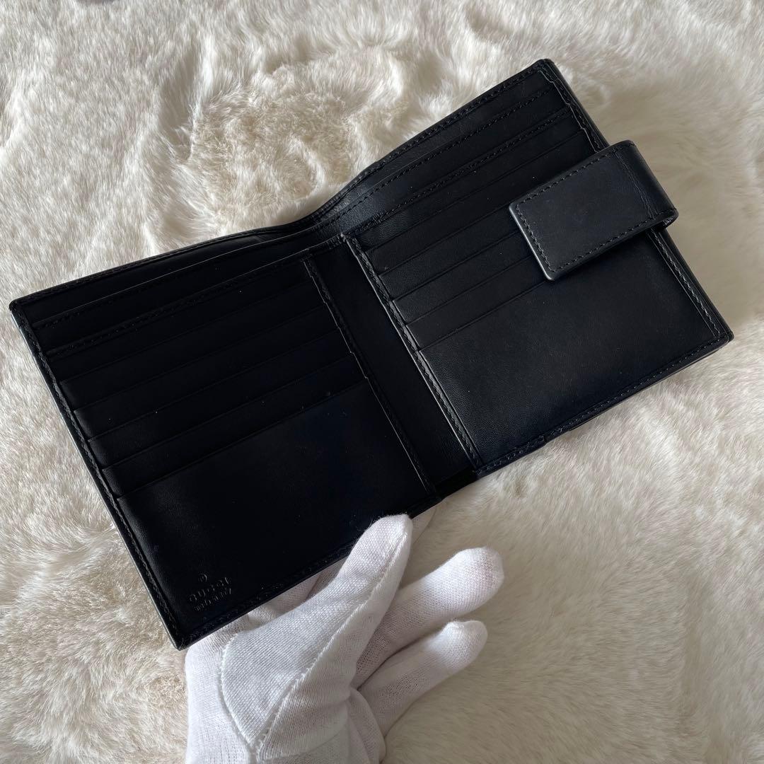 美品 ‪☆ GUCCI ブラック Wホック GGキャンバス レザー 二つ折り財布