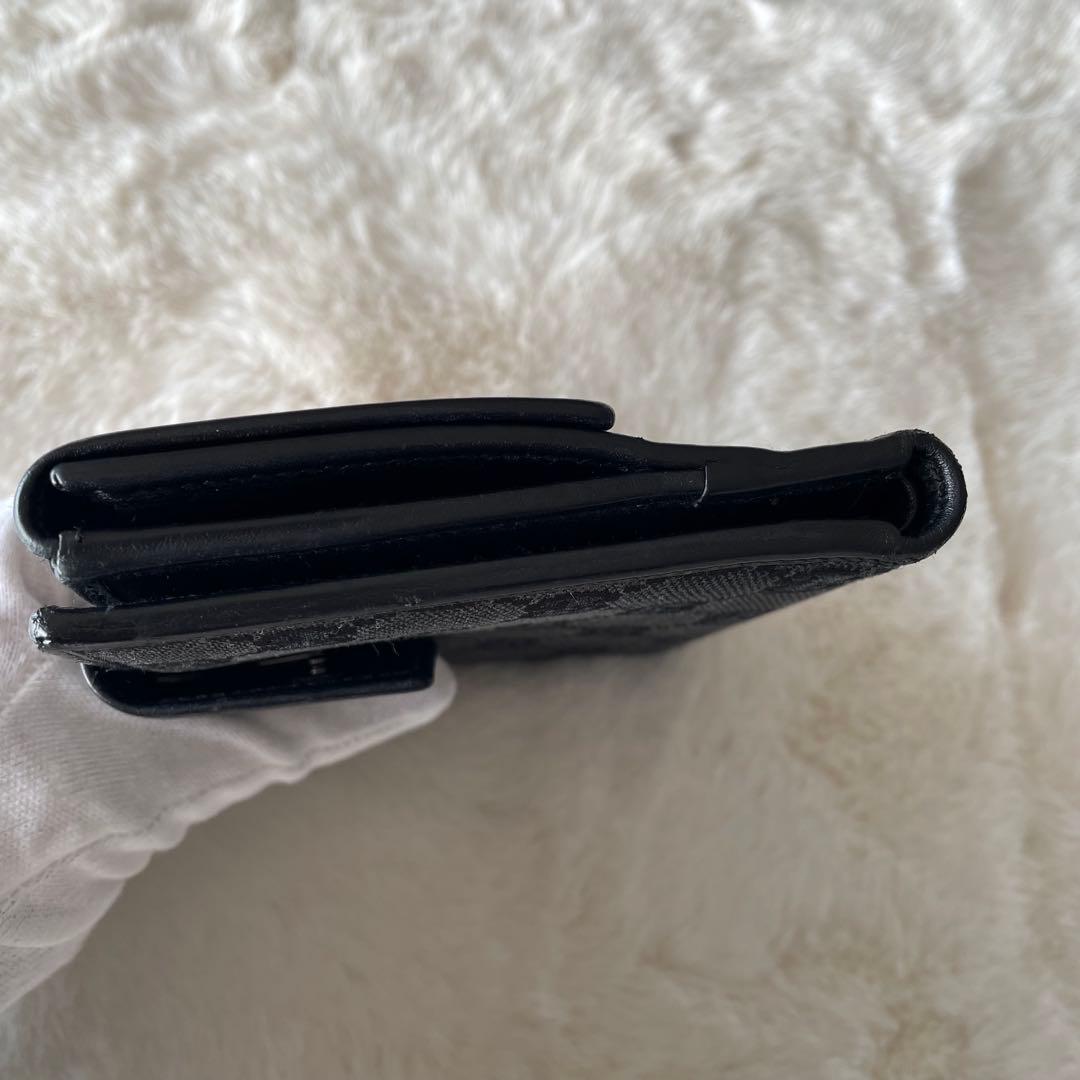 美品 ‪☆ GUCCI ブラック Wホック GGキャンバス レザー 二つ折り財布