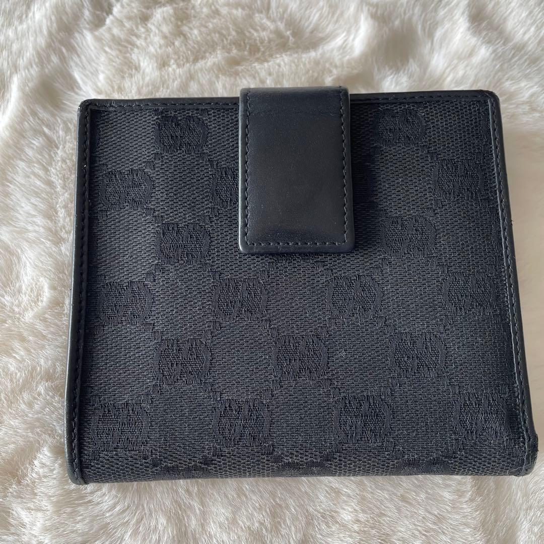 美品 ‪☆ GUCCI ブラック Wホック GGキャンバス レザー 二つ折り財布