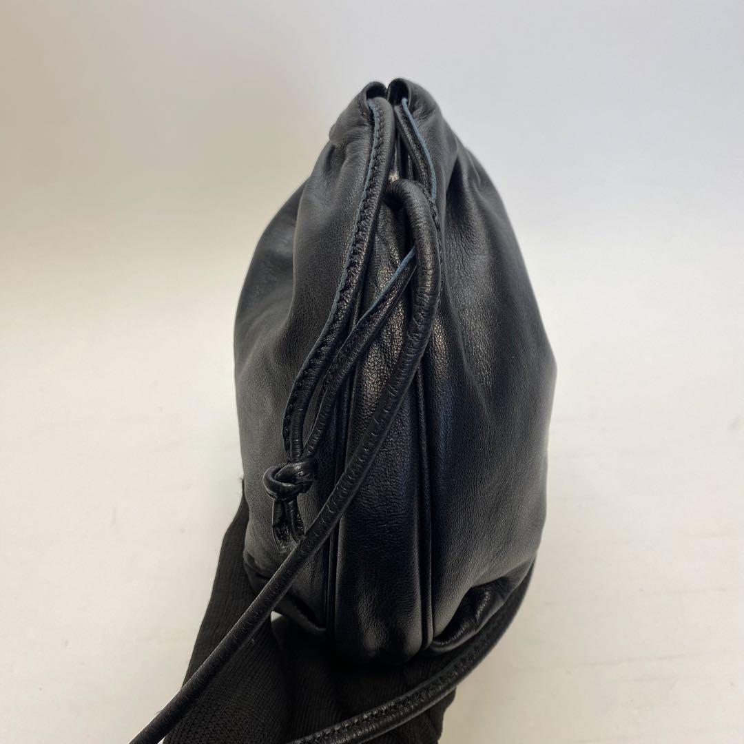 【美品】ロエベ 巾着ショルダーバッグ ブラック ナッパレザー アナグラム