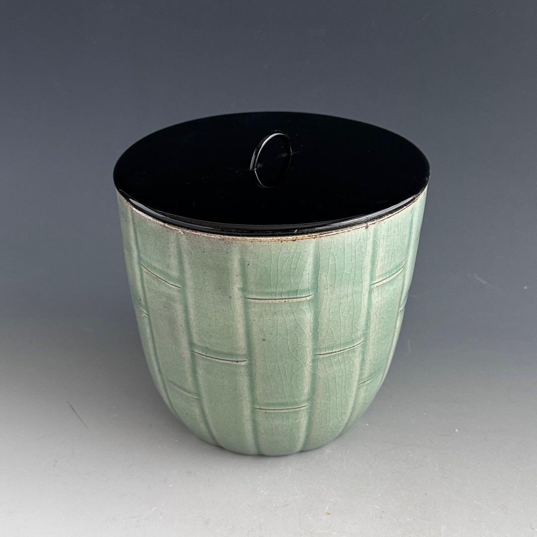 茶道具　青磁　竹彫　廣州窯　共箱　堀内宗完宗匠書付　表千家　茶会　陶芸　韓国