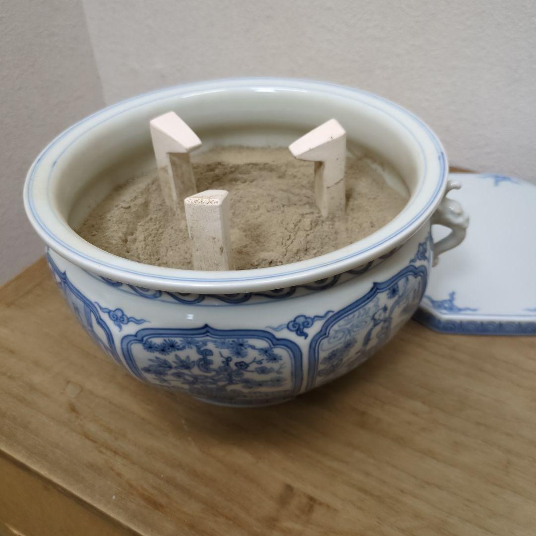 瓶掛　青白磁 　灰　五徳　敷板付き　茶道具　煎茶道具　火鉢