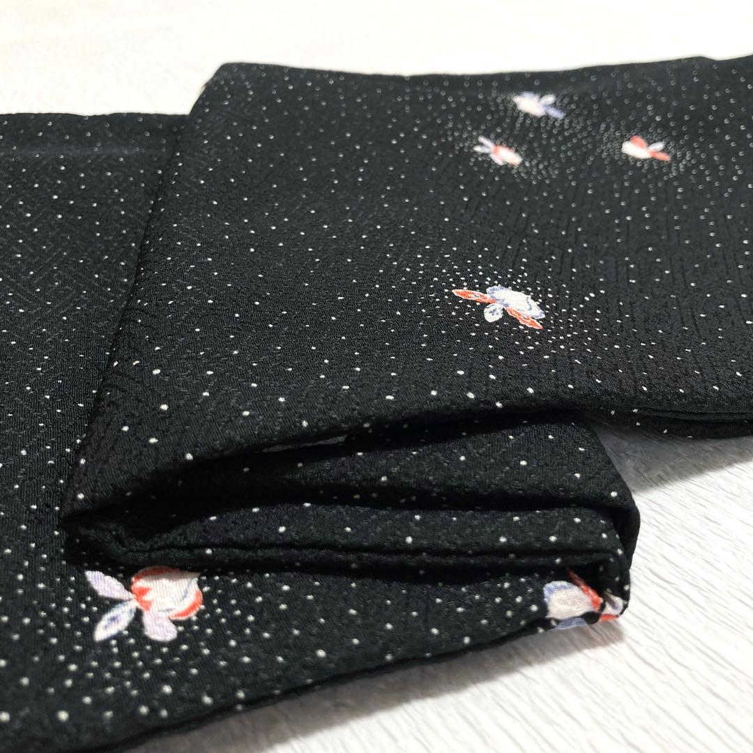 【良品✨】東レシルック　さんび　洗える着物　小紋　黒色　紗綾形地紋　かぶ　D7