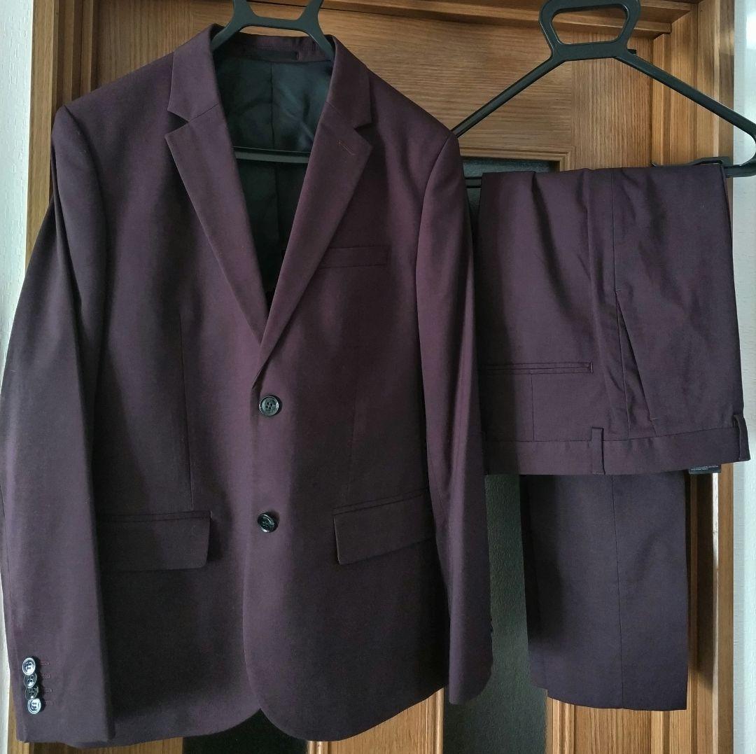  スキニーフィットスーツ バーガンディ