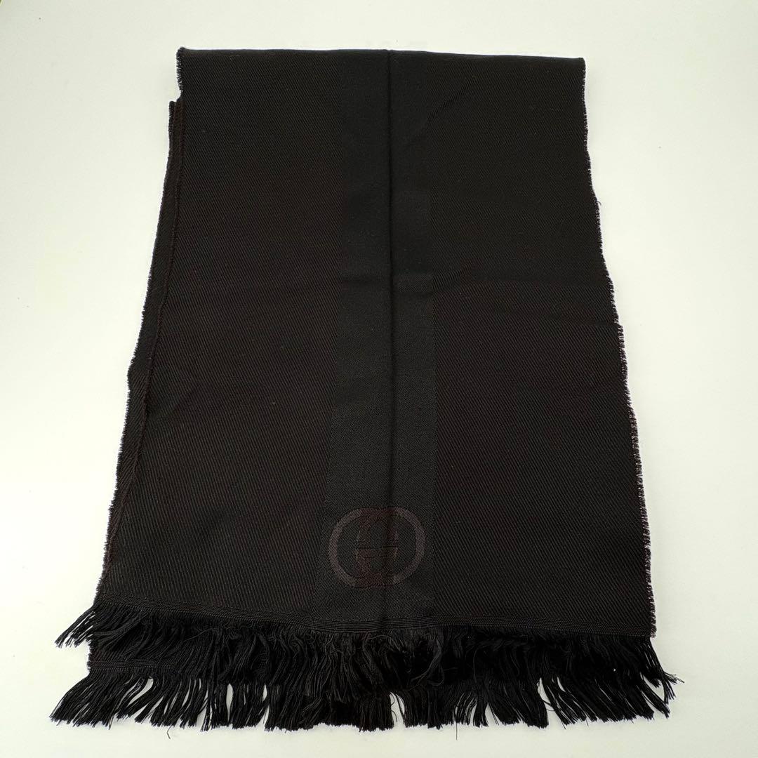 グッチ マフラー インターロッキング シェリーライン 黒 シルク 180×34