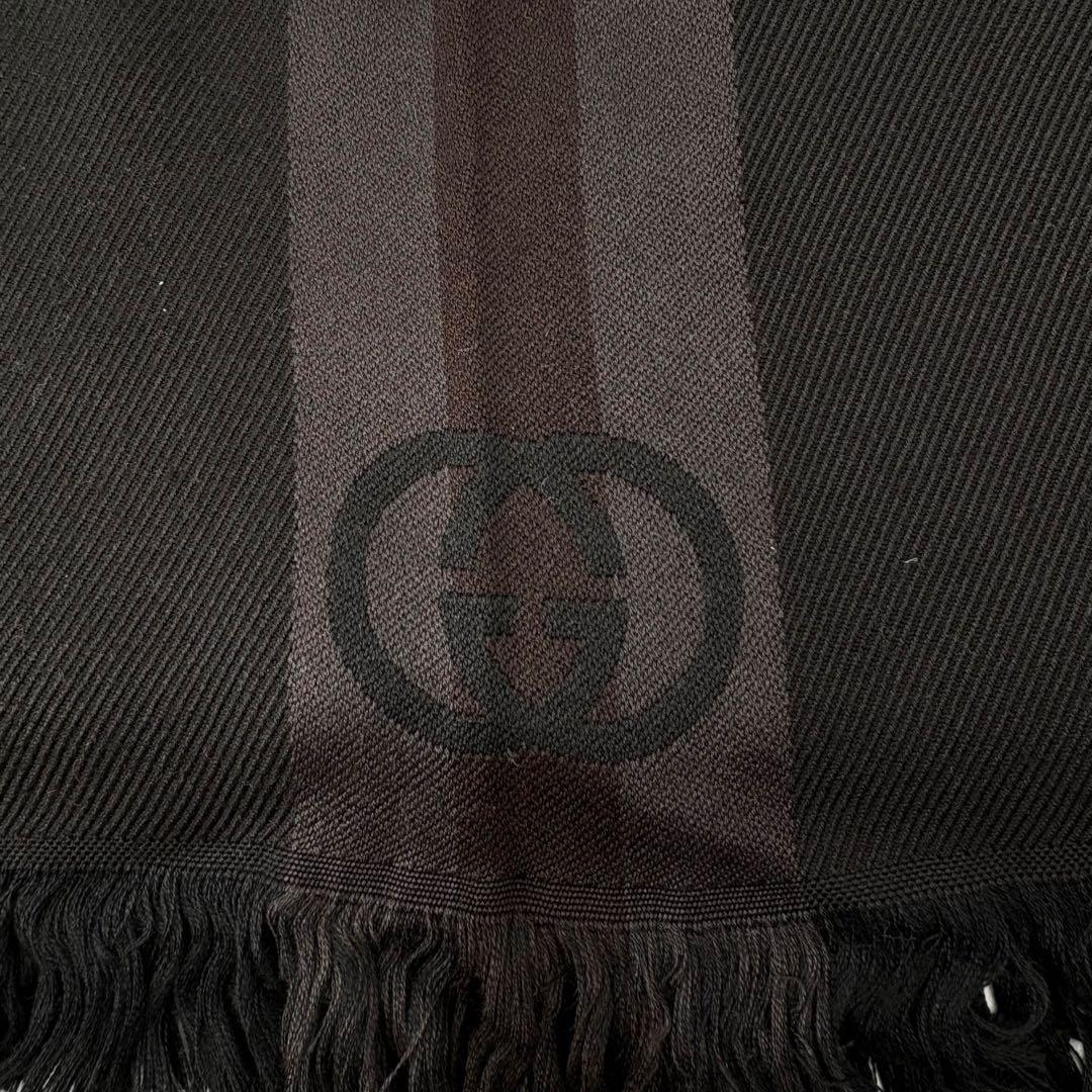 グッチ マフラー インターロッキング シェリーライン 黒 シルク 180×34