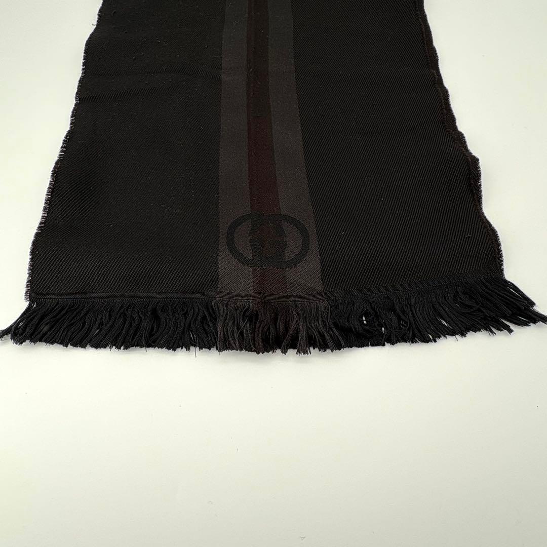 グッチ マフラー インターロッキング シェリーライン 黒 シルク 180×34