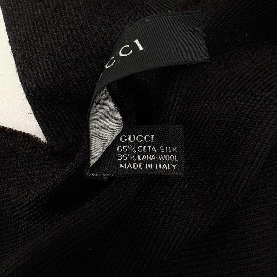 グッチ マフラー インターロッキング シェリーライン 黒 シルク 180×34