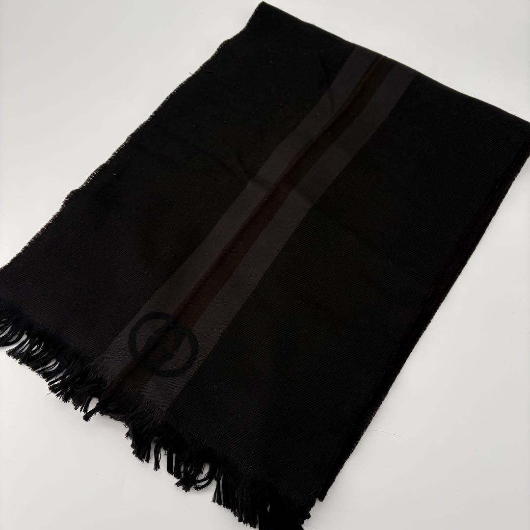 グッチ マフラー インターロッキング シェリーライン 黒 シルク 180×34
